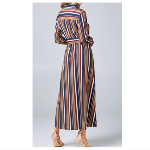 BOHO CHIC LONG STRIPED BELTED SHIRT DRESS - Picture 7 of 7